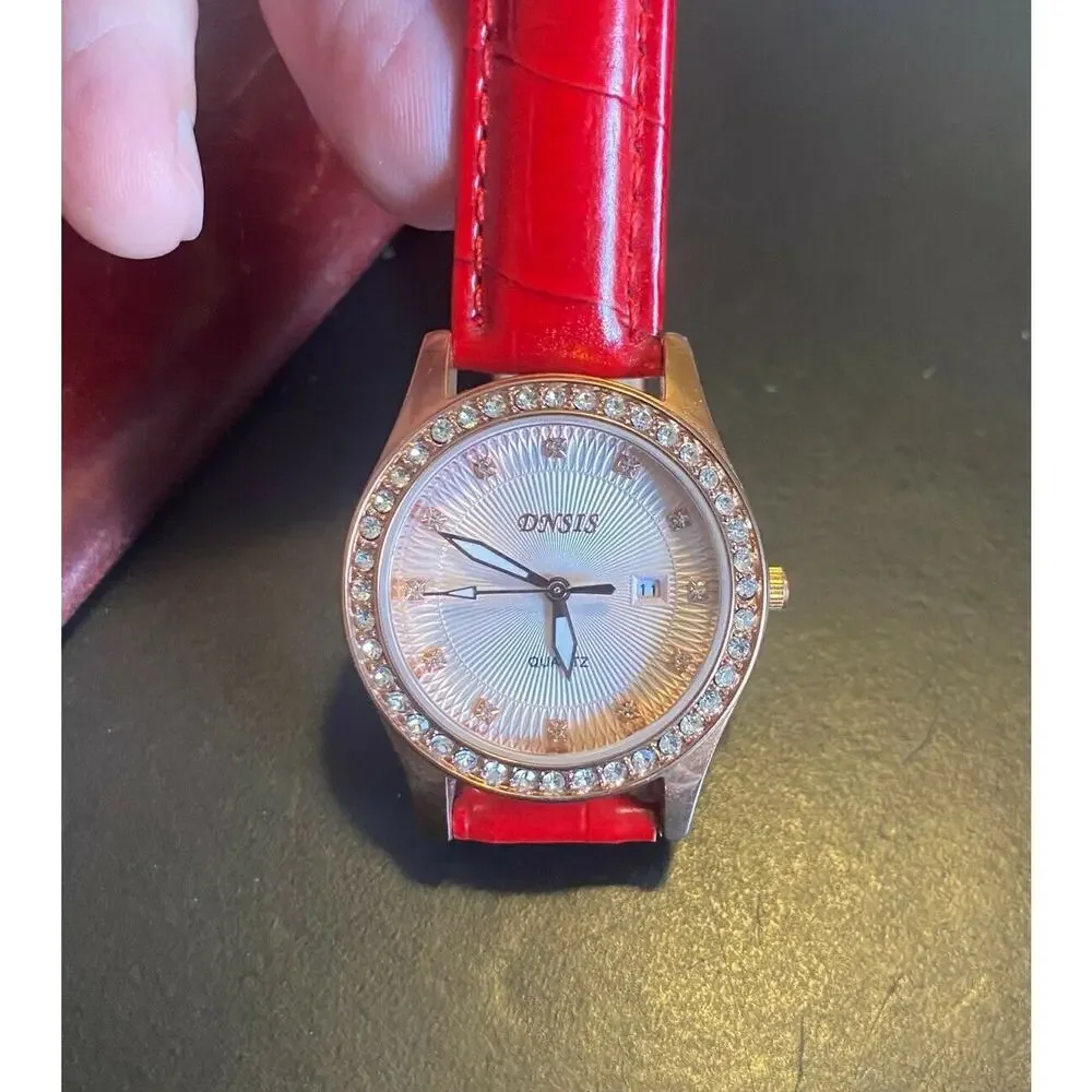 Women's 32mm DNSIS Watch, Rose Gold Tone, Crystal accents, WR, Leather Band
